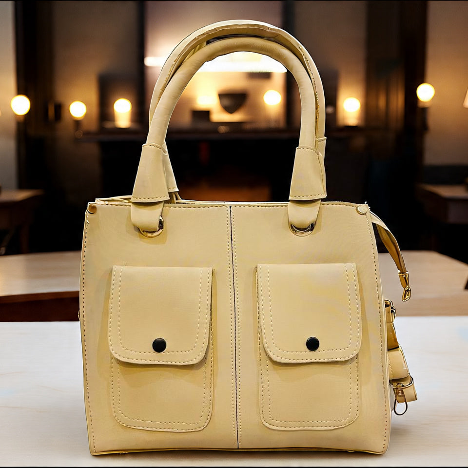 Chic Dual-Pocket Tote – Elegant Everyday Handbag (3-Piece Set) Beige