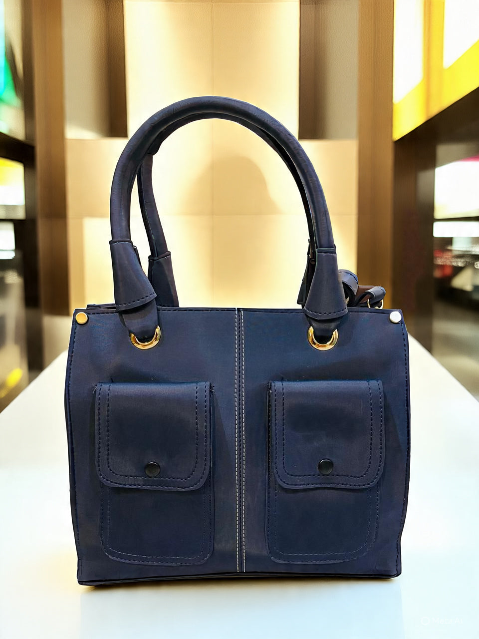 Chic Dual-Pocket Tote – Elegant Everyday Handbag (3-Piece Set) Blue