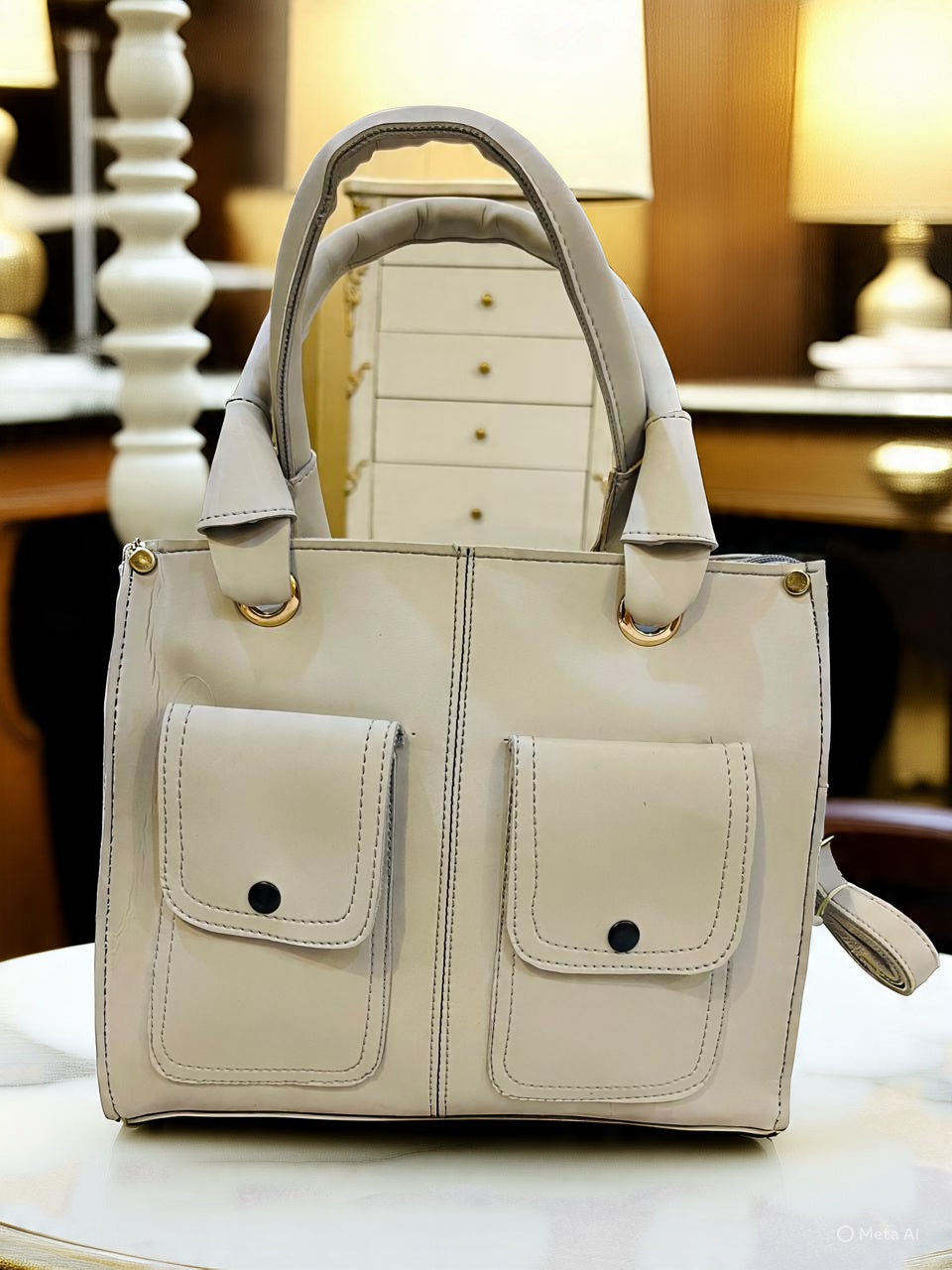 Chic Dual-Pocket Tote – Elegant Everyday Handbag (3-Piece Set) Gray