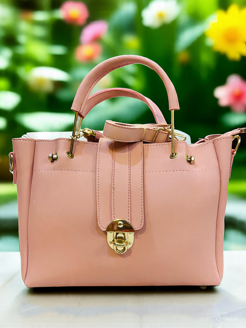 ✨ Luxe Lock 5-in-1 Pink Structured Tote Set – Elegant & Versatile Everyday Handbags ✨