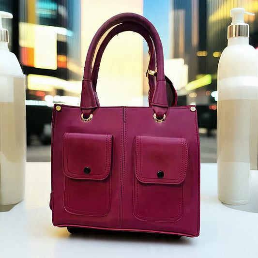 Chic Dual-Pocket Tote – Elegant Everyday Handbag (3-Piece Set) Red