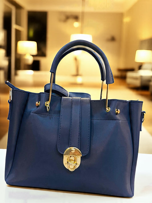 ✨ Luxe Lock 5-in-1  Blue Structured Tote Set – Elegant & Versatile Everyday Handbags ✨