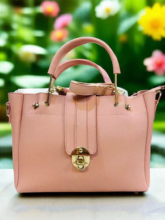 ✨ Luxe Lock 5-in-1  Pink Structured Tote Set – Elegant & Versatile Everyday Handbags ✨