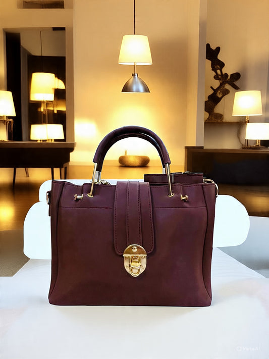 "Luxe Lock 5-in-1 Brown and Shade-2 Brown ,structured tote handbag set from VIBE ELAN, featuring elegant gold hardware, multiple bag sizes, and versatile designs for everyday and formal use."