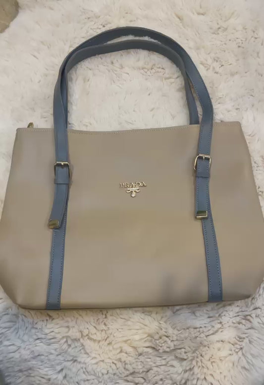 The Elan Luxe Tote – Elegant Two-Tone Everyday Bag Beige