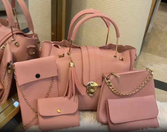 ✨ Luxe Lock 5-in-1  Pink Structured Tote Set – Elegant & Versatile Everyday Handbags ✨