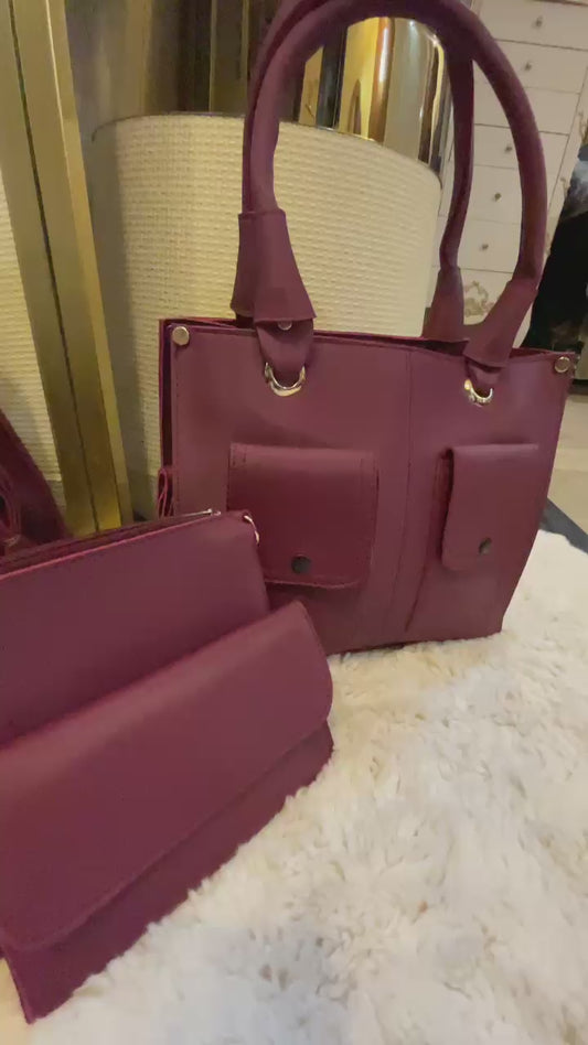 Chic Dual-Pocket Tote – Elegant Everyday Handbag (3-Piece Set) 